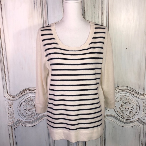 Pure Collection Sweaters - PURE Collection 100% Cashmere Fisherman’s Stripe Mid Sleeve Pullover Sweater